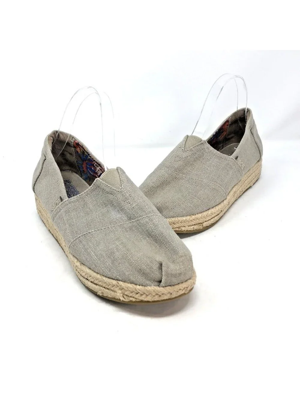 SKECHERS Bobs Shoes Womens 9.5 Taupe Espadrille Wedge Heel Memory Foam Slip On